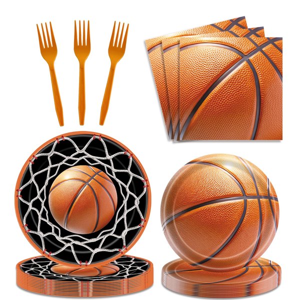 96 PCS Basketball Plates Tableware Set Basketball Birthday Party Decorations Sports Theme Party Supplies for Boys Kids Serves 24