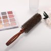 VOCOSTE Nylon Bristle Round Curling Hair Ruled Comb with Wood Handle, Soft Natural Bristle Ruled Brush for Hair Drying Styling, Brown, S Size, 12 Row
