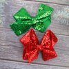 2PCS Christmas Hair Bows for Girls 5 Inches Sparkly Glitter Sequin Hair Bows Clips Red Green Hair Barrettes Headwear Hairpin Alligator Clips Bows for Girls Toddlers Kids Women