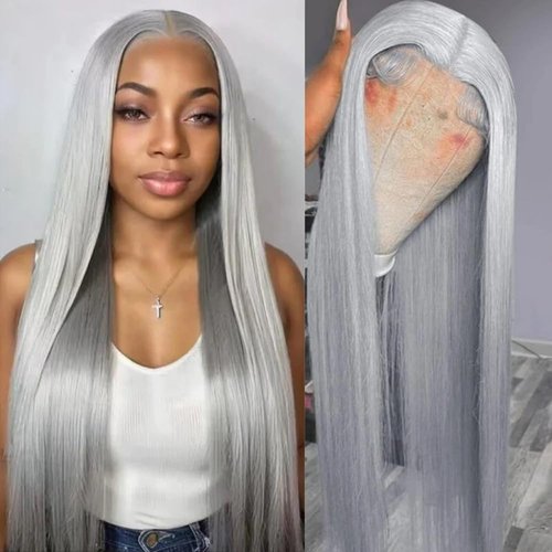 SOSEXY Grey Lace Front Wigs Human Hair Pre Plucked Straight 13x4 Lace Front Wigs Human Hair 180% Density HD Transparent Lace Frontal Human Hair Wig with Baby Hair