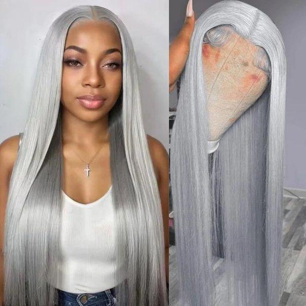 SOSEXY Grey Lace Front Wigs Human Hair Pre Plucked Straight 13x4 Lace Front Wigs Human Hair 180% Density HD Transparent Lace Frontal Human Hair Wig with Baby Hair