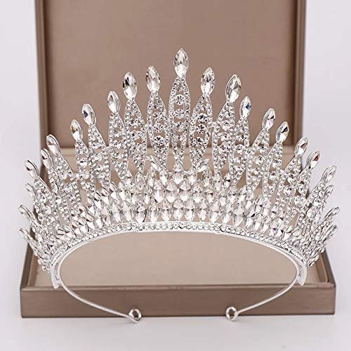 KODENG Trendy Silver Color Rhinestone Crystal Queen Big Crown Bridal Wedding Tiara Women Beauty pageant Bridal Hair Accessories Jewelry (Silver)