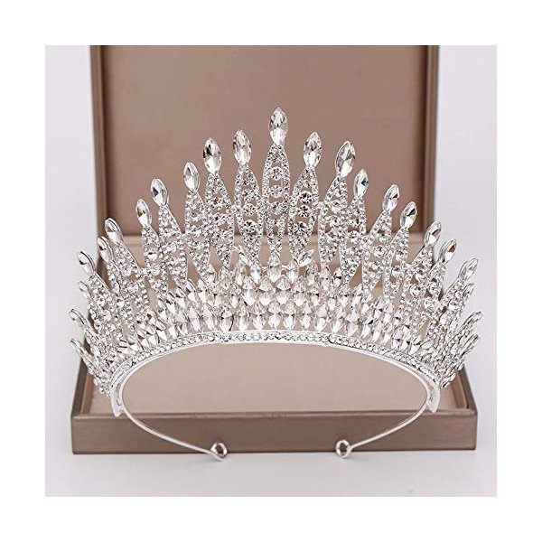 KODENG Trendy Silver Color Rhinestone Crystal Queen Big Crown Bridal Wedding Tiara Women Beauty pageant Bridal Hair Accessories Jewelry (Silver)