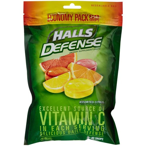 Halls Vitamin C Defense Supplement Drop Economy Pack-Assorted Citrus-80 pc