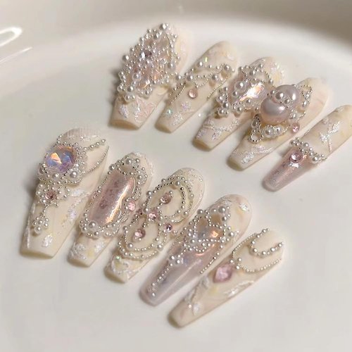 3D Mixed Sizes Round Pearls and Silver Beads Studs Nail Charms, White Full Circle Pearls for Acrylic Nails, Mini Metal Caviar Beads Ball for Nail Art DIY Crafts Decorations…