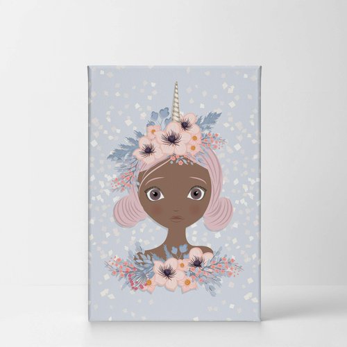Smile Art Design African American Art Unicorn Girl Wall Decor Unicorn Gift Canvas Print Kids Room Decor Wall Art Baby Room Decor Nursery Decor Ready to Hang Made in The USA- 28x19
