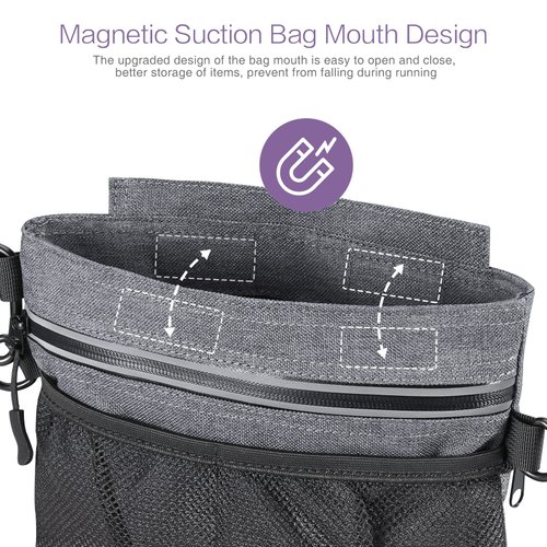 ORIA Dog Treat Training Pouch, Portable Dog Treat Bag, Snack Bag for Pets, Removable Inner Pocket, Built-in Poop Bag Dispenser, Gray