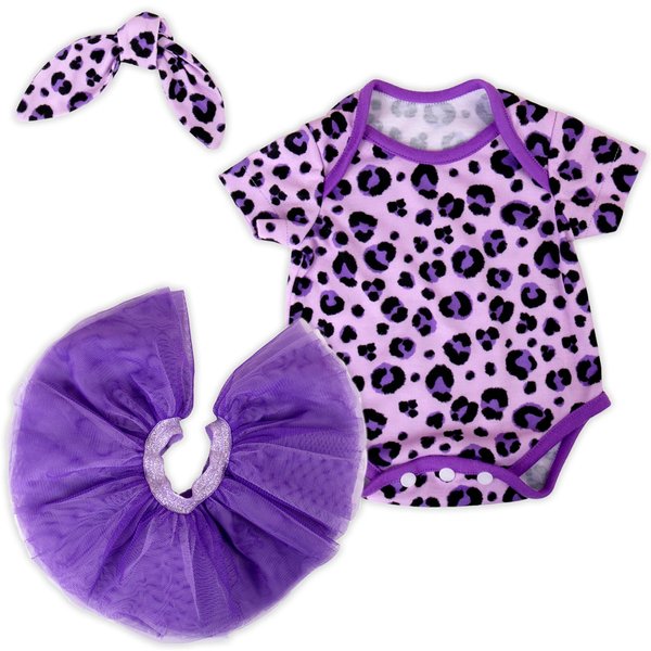 Aori Reborn Baby Dolls Clothes 22 inch Purple Leopard Clothes Set for 18-24 Inch Reborn Girl Doll