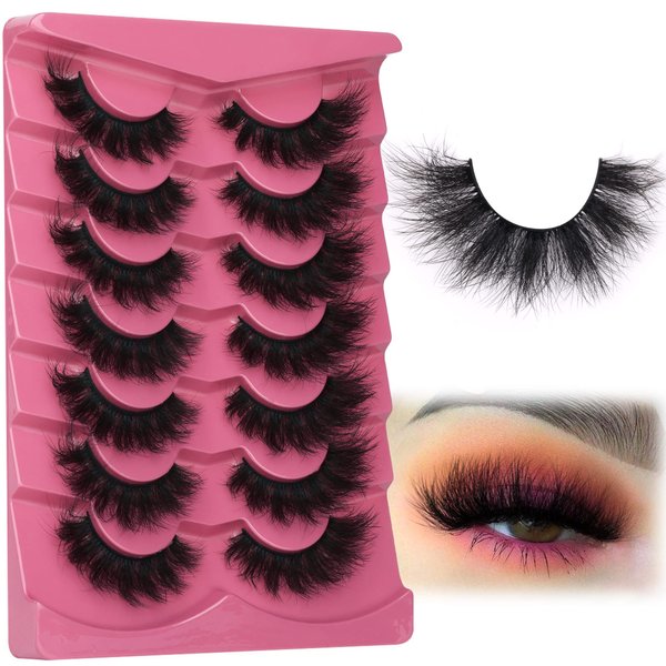 Mink Lashes Fluffy 8D False Eyelashes Wispy Eye Lashes Cat-Eye Long 18 MM Dramatic FANXITON 7 Pairs Pack Volume Thick Faux Mink Lashes Multipack