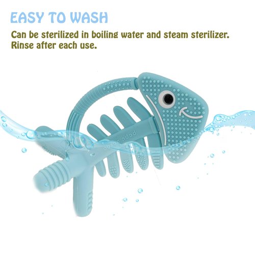 3in1 Infant Toys, Baby Teething Toys 0-3-6-12 Months, Teethers for Babies 3-6 6-12 Months for Teething Relief,Baby Teether Gift,Silicone,Sensory,Baby Toys 0-6 Months,USA Patent Pending,Fish,Turquoise