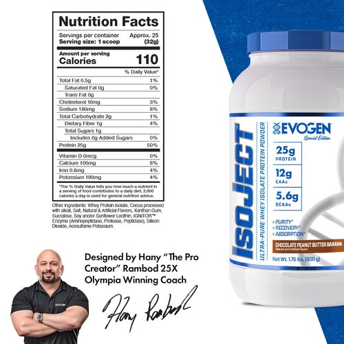 Evogen Isoject - Whey Protein Isolate | Ultra-Pure Whey Protein Powder with Ignitor Enzymes, BCAAs, and EAAs | Enhanced Absorption & Recovery | Chocolate Peanut Butter Banana | 25 Servings