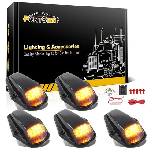 Partsam 5Pcs Smoked Amber Cab Marker Lights 12LED Compatible with Ford F150 F250 F350 1973-1997 F...