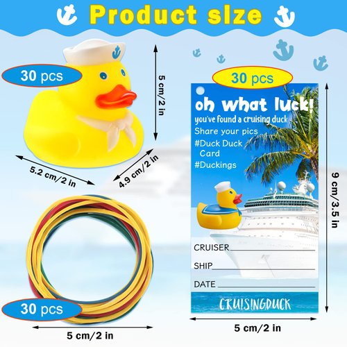 Kathfly 60 Pcs Cruise Ducks Tag Kits include 20 Rubber Cruise Ducks for Cruise Ships, 20 Cruising Rubber Duck Tag Cards, 20 Rubber Bands for Hiding Carnival Party Game Ducking Carnival Cruise Supplies