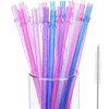 25 Pieces Reusable Glitter Clear Plastic Straws Rainbow Colored Drinking Straws 9 Inches Long Hard Tumbler Replacement Straws with Cleaning Brush Straws Cleaner