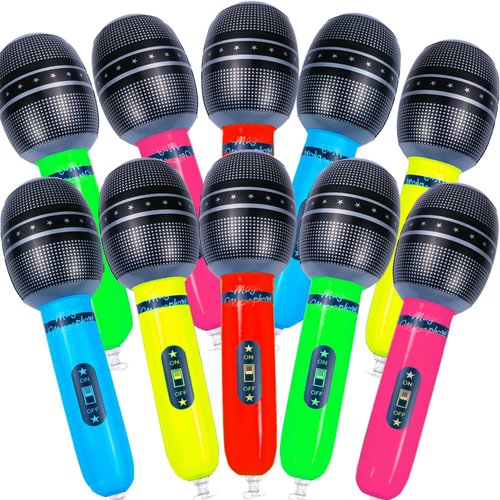 10 PCS Inflatable Microphones Blow up Microphone, Plastic Microphone Toy, for Sing Birthday Party...