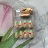 French Tip Press on Nails Pink Fake Nails Short Almond False Nails with Cute Frog Tip Designs Nude Pink Glue on Nails Cherry Flower Stick on Nails Full Cover Summer Acrylic Nails Cute Artificial Nails