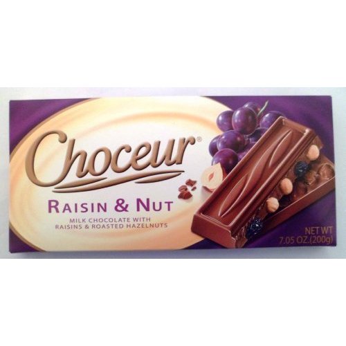 Choceur Raisin & Nut Milk Chocolate With Raisins & Roasted Hazelnuts 7.5 oz (200 g) (Pack of 2) by Choceur