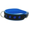 Dogs My Love Real Leather Soft Leather Padded Dog Collar Reflective (15"-17" Neck; 1.75" Wide, Black/Blue)