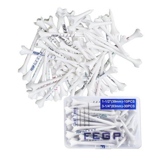 3-1/4 Inch Golf Tees Plastic Performance Series Low Resistance Tee White, Mixed Pack of 40 in Bulk 4 Prongs Golf Tees Improve Swing Accuracy and Distance,10 Short Tees