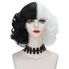 LABEAUTÉ Black and White Wig with Bangs Short Curly Wavy Hair for Kids Women Girls 2021 Two Tone Half and Half Party Halloween Wig + Free Cap