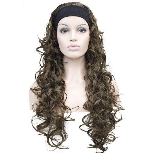 3/4 Band Headband wig Women's Dark Black Long Curly Wigs for Women ladies wigs Wiginway