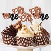 Gyufise 24Pcs Bear Cupcake Toppers Glitter Bear One Cupcake Picks First Birthday Cake Decorations for Gender Reveal Bear Theme Baby Shower Kids Birthday Party Supplies