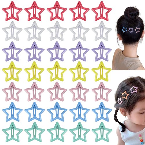 35 Pcs Colorful Star Hair Clips Non-slip Metal Snap Hair Clips and Barrettes for Girls and Women ...