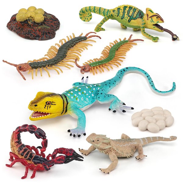 Fantarea Wild Life Jungle Animal Action Figures Model Playsets 8 PCS Chameleon Lizard Scorpion Scolopendra Life Cycle Party Favors Supplies Cake Toppers Set Toys for Boys Girls Kids Toddlers