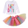 Girls'It's My Birthday Print Shirt Tutu Skirt Dress Outfit Set (White Long Sleeve, 3-4 Years)