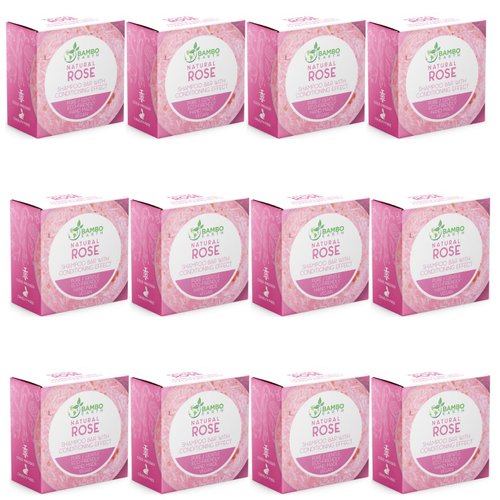 Solid Shampoo Bar And Conditioner Effect Hair Soap – 12 Pack Natural Shampoo Bars For Hair With Plant Based Essential Oils And Eco Friendly Zero Waste Biodegradable Packaging (Rose Pack Of 12)