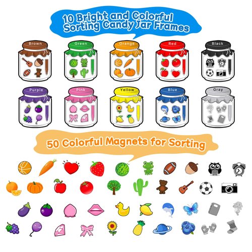 Oranwell Color Recognition Magnetic Sorting Set, 10 Pieces Magnet Color Sorting Toys for Toddlers Baby Kids Magnetic Educational Color Shape Sorting Learning Matching Toys for Refrigerator Whiteboard