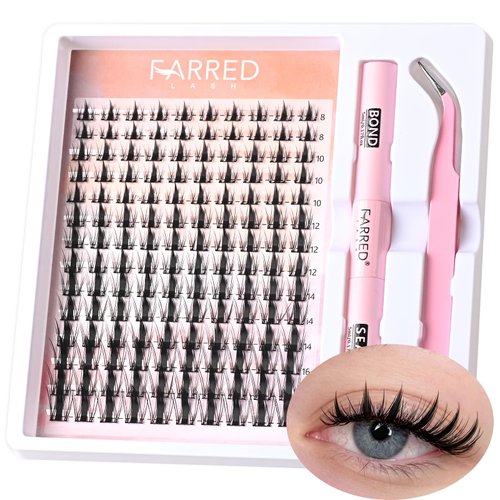 FARRED Fairy Lash Clusters Kit Individual Lashes Extensions Cat Eye Wispy Natural Eyelash Cluster Kit with Lash Bond and Lash Seal and Lash Tweezers DIY Eyelash Extensions Kit (DIY lash kit-Fairy)