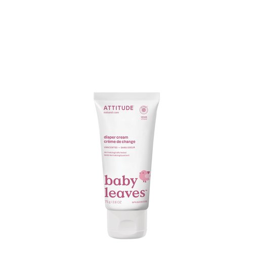 ATTITUDE Natural Zinc Diaper Cream | EWG VERIFIED, Hypoallergenic, Dermatologist Tested and Fragrance-Free Diaper Rash Cream | Blocks Moisture, Prevents Irritation | Baby leaves (2,6 Fluid Ounce)