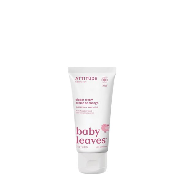 ATTITUDE Natural Zinc Diaper Cream | EWG VERIFIED, Hypoallergenic, Dermatologist Tested and Fragrance-Free Diaper Rash Cream | Blocks Moisture, Prevents Irritation | Baby leaves (2,6 Fluid Ounce)