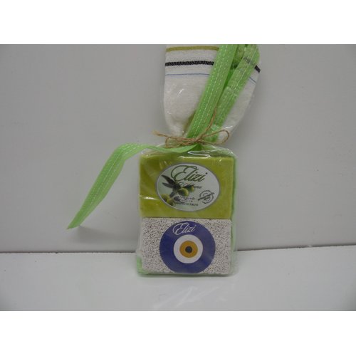 Elizi Turkish Bath Set Olive Oil Soap Heel Stone and Fiber Bath