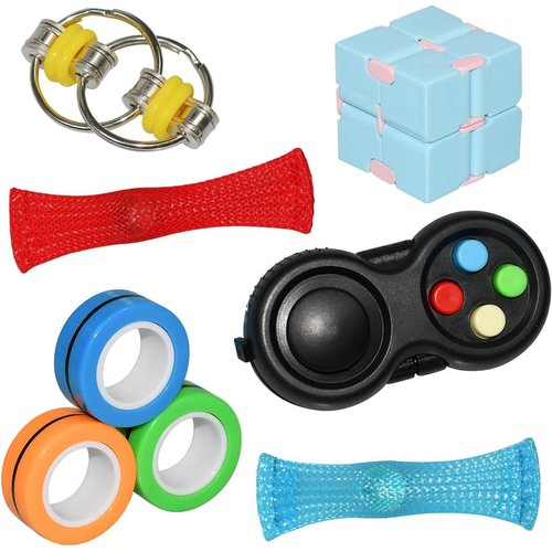 QINGLER Sensory Fidget Toys Set 6 Pack Stocking Stuffers Gifts for Kids and Adults, Infinity Cube, Magnetic Rings, Fidget Gaming Pad, Flippy Chain for Autism Relieve Stress and Anti-Anxiety