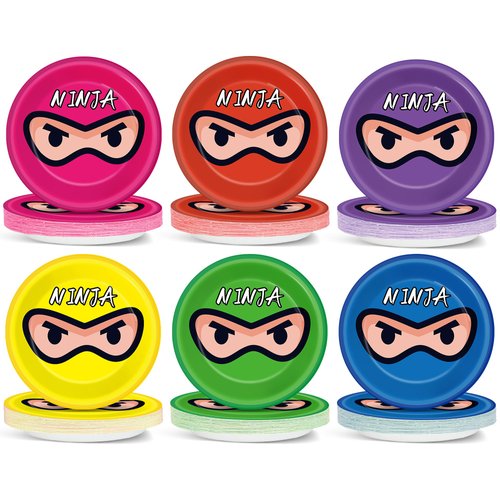 ojustbeok Ninja Birthday Party Supplies Ninja Warrior 7 Inch Paper Plates Party Decorations Ninja Master Dessert Plates Colorful Karate Dinnerware for 48 Guest Kids Boys Girls Birthday Party Favor