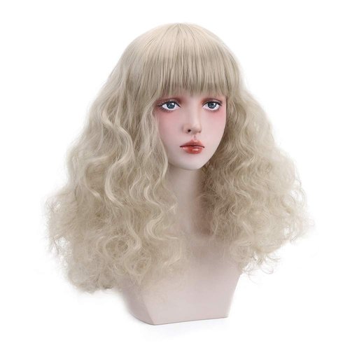STYLER Long Curly Blonde Wigs for Women Synthetic Wavy Hair with Bangs