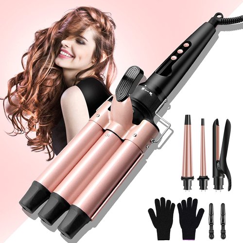 Professional Curling Wand Set, Instant Heat Up Hair Curler with 4 Curling Iron
