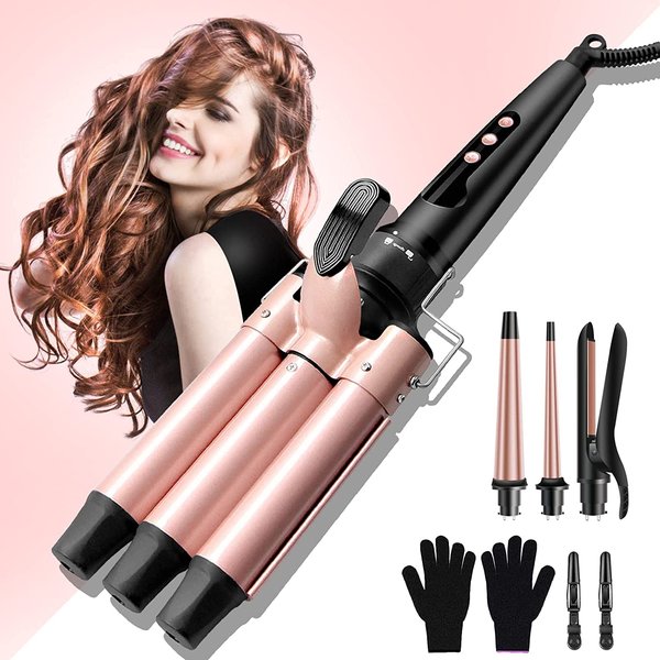 Professional Curling Wand Set, Instant Heat Up Hair Curler with 4 Curling Iron