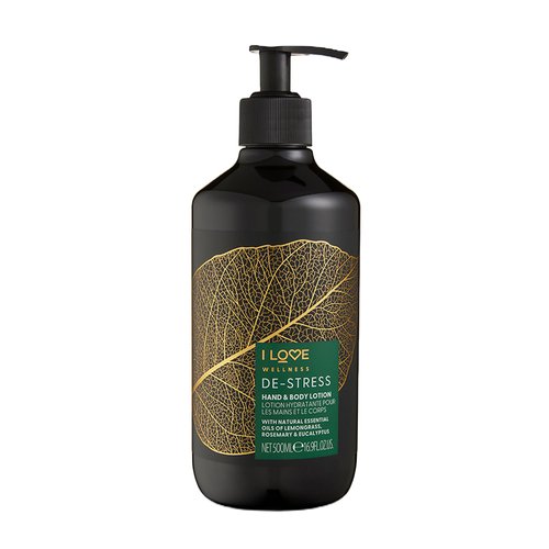 I Love Wellness De-Stress Hand and Body Lotion - Moisturizing Lotion for Dry Skin - Vitamin E Lotion - Lemongrass and Eucalyptus Scent - 16.9 oz