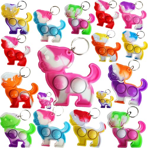 HOZKEAP 100 Packs Bulk Dog Mini pop Fidget Keychain Gifts for Boys and Girls Kids Birthday Party Favors Supplies and Classroom student Prize