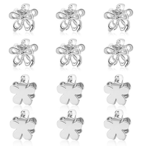 12PCS Small Metal Hair Claw Clips, Silver Mini Hair Clips for Thin Thick Hair, Cute Tiny Hair Clips, Little Flower Hair Jaw Clamps, Nonslip Bangs Pins Hair Accessories for Women Girls
