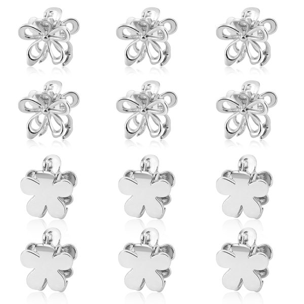 12PCS Small Metal Hair Claw Clips, Silver Mini Hair Clips for Thin Thick Hair, Cute Tiny Hair Clips, Little Flower Hair Jaw Clamps, Nonslip Bangs Pins Hair Accessories for Women Girls