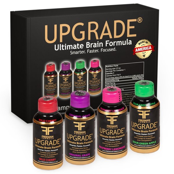 Freeman Formula Upgrade Liquid Energy Shot Brain Supplement - Brain Booster - Focus Supplement - Nootropics Brain Support Supplement - Mood Boost and Stress Relief - 4 Flavor Variety (1.8 FL oz)