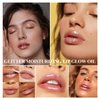 Hulyfw 3Pcs Glitter Lip Oil,Moisturizing Lip Glow Oil Big Brush Head Long Lasting Hydrating Shimmery Transparent,Glass Lip Glow Oil Non-sticky Shiny Primer Plumping Lip Gloss