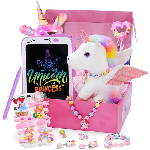 Golray Unicorn Gift for Girls Writing Tablet Set with Unicorn Stuffed Animal Doodle Board and Lig...