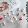 24Pcs Christmas Nails Glitter Silver French Tip Press on Nails Short Square False Nails Christmas Press ons Coloured Light Xmas Hat Full Cover Fake Nails Snowman Glue on Nails for Winter Acrylic Nails