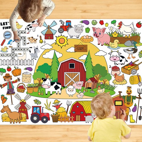 SICOHOME Farm Coloring Tablecloth for Kids - 73x31 inch Giant Coloring Poster Art Craft for School Classroom Farm Fall Harvest Themed Birthday Activities Party Supplies
