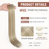 FLUFYMOOZ 6PC Clip in Hair Extensions 24" Straight Long Extensions for Women Synthetic Hairpiece (Blonde with Blonde Highlights)